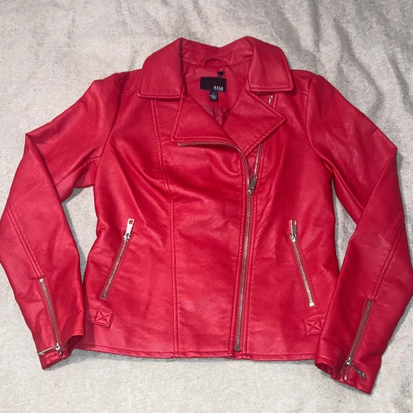 a.n.a Women's Vibrant Red Leather Jacket - Picture 2 of 6